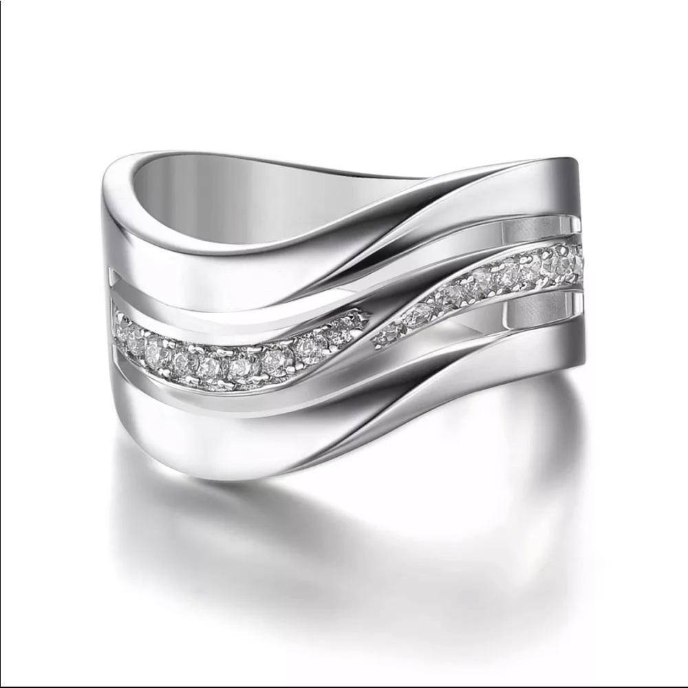 New 925 Silver Three Layers of Wave Diamond Ring - Picture 3 of 6